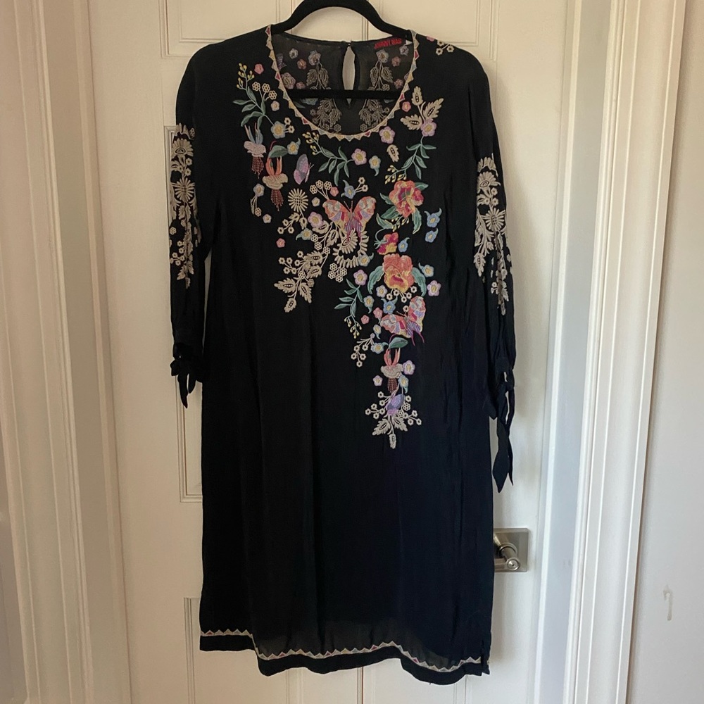 Johnny Was Black Dress with Floral Embroidery XS - Picture 7 of 8